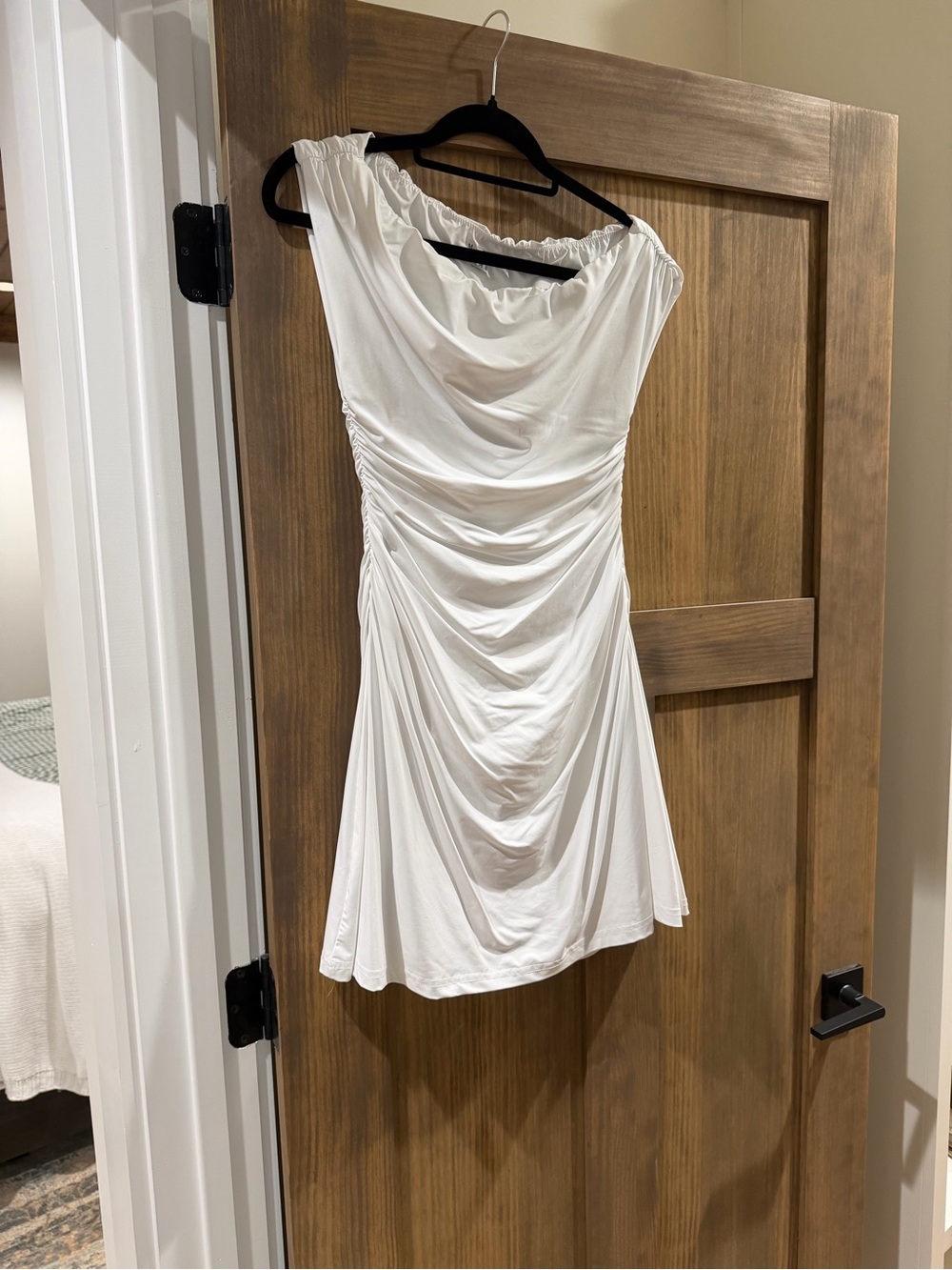 Amazon White One-Shoulder Draped Mini Dress